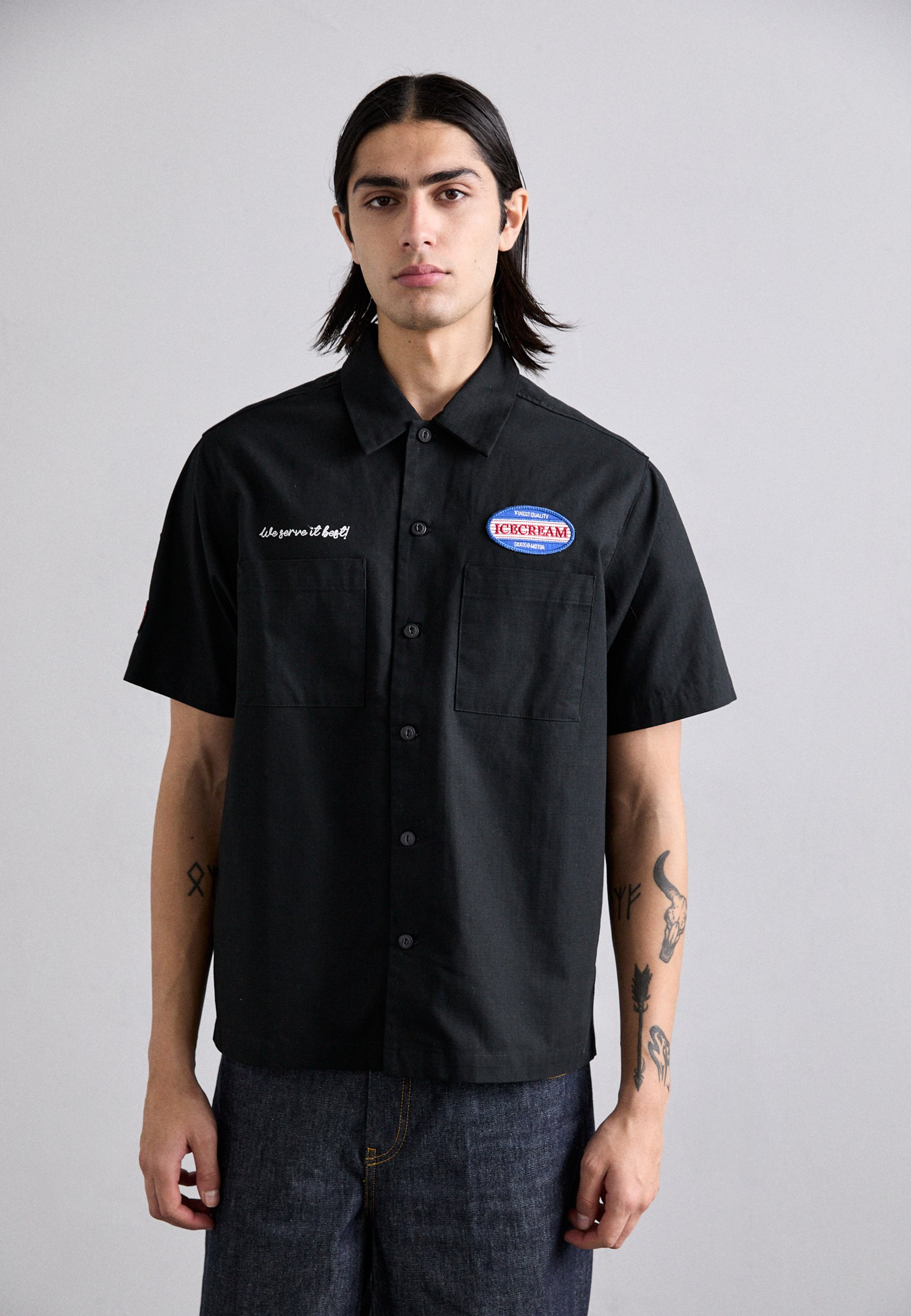 【BLACK】Patch work shirt Black Patch Workwear Shirt – DrinkAriZona