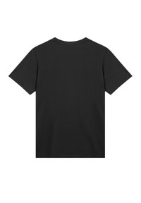 Black cotton T-shirt with short sleeves, a crew neck, and a simple design. No patterns or graphics, smooth texture, and relaxed fit.