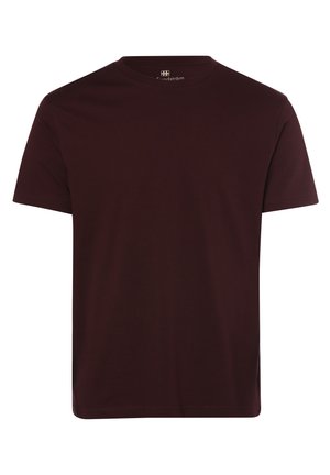 Burgunderfarbenes Crew-Neck-T-Shirt mit kurzen Ärmeln, aus weicher Baumwolle, mit geradem Schnitt und Seitenschlitzen für Komfort und Bewegungsfreiheit.