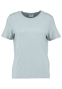 Světle modré tričko s krátkým rukávem vyrobené z měkké bavlny. Má kulatý výstřih a rovný střih. Jednoduchý design, bez vzorů nebo doplňků.