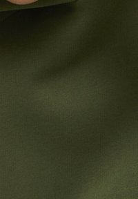 Olivengroen, gladde stof met een lichte glans; heeft een effen, doorlopend oppervlak zonder patronen of versieringen.