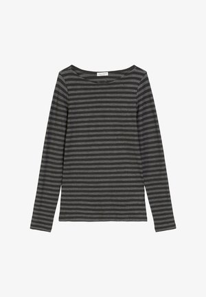 Ilgų rankovių juostuota palaidinė tamsiai pilkos ir šviesiai pilkos spalvos. Pagaminta iš minkštos medžiagos su plačiu iškirpimu ir laisvu siluetu.