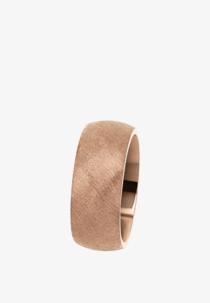 Rosenvergoldeter Ring mit einer strukturierten, matten Oberfläche. Der breite Innenring ist glatt und bietet ein modernes, minimalistisches Design.