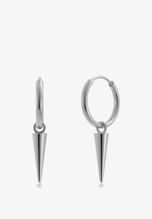 Boucles d'oreilles en argent avec un pendentif en cône poli, présentant une texture lisse et une fermeture à agrafe sécurisée.