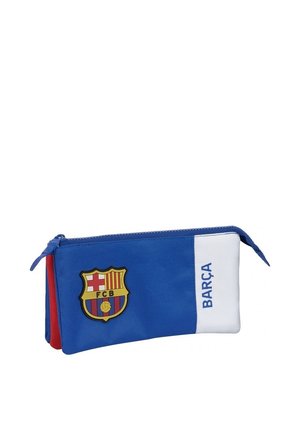 Niebieska i biała saszetka na zamek błyskawiczny z czerwonymi akcentami. Na przodzie znajduje się logo FCB oraz napis "BARÇA". Wykonana z trwałego materiału, prostokątny kształt.