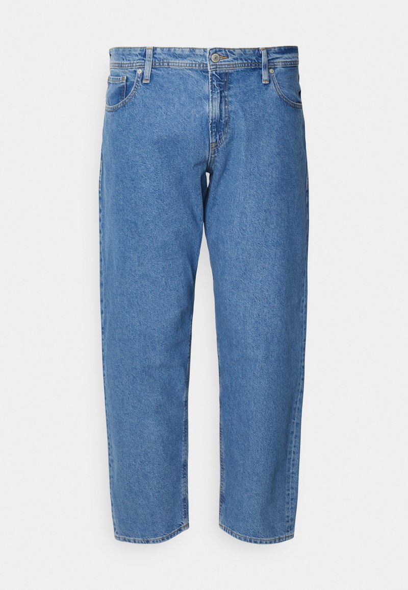 Heledad sinised denim püksid lõdva lõikega, millel on lukuga sulgus, viis taskut ja kangal kerge pleekimine.