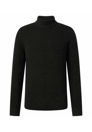 Maglione nero a collo alto lavorato a maglia, con maniche lunghe, trama a coste e collo alto aderente.