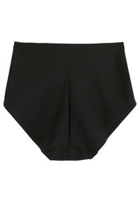 Højtaljede sorte svømmedragter lavet af glat, strækbart stof med et ensartet design og uden synlige mønstre eller hardware detaljer.