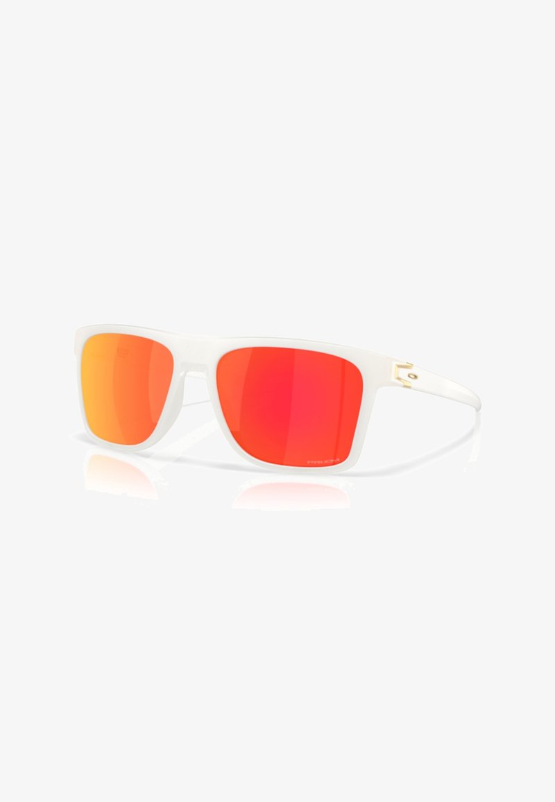 White plastic sunglasses with large, square lenses featuring a gradient from orange to red. Includes subtle gold accents on the temples.