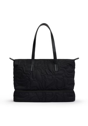 Borsa tote trapuntata nera con texture imbottita, due sottili spalline e scomparto inferiore con zip.