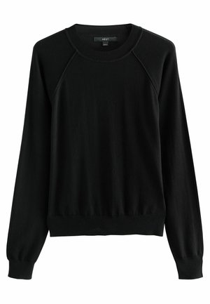 Schwarzer Sweatshirt mit langen Raglanärmeln, Rundhalsausschnitt und Rippenbündchen an den Ärmeln und dem Saum. Hergestellt aus weichem Stoff mit glatter Textur.