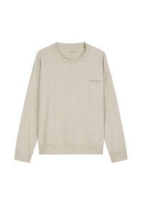 Jasnoszary sweatshirt wykonany z miękkiej mieszanki bawełny, z okrągłym dekoltem, luźnym krojem i subtelnym logo na piersi. Długie rękawy.