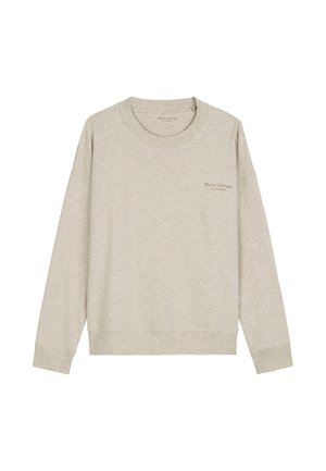 Jasnoszary sweatshirt wykonany z miękkiej mieszanki bawełny, z okrągłym dekoltem, luźnym krojem i subtelnym logo na piersi. Długie rękawy.