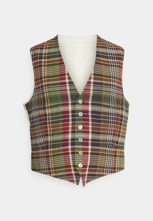 Šuvēju žakete ar V veida kaklu, septiņu pogu priekšpusi un divām sānu kabatām. Krāsas ietver zaļo, sarkano un brūno ar dažādiem rakstiem.