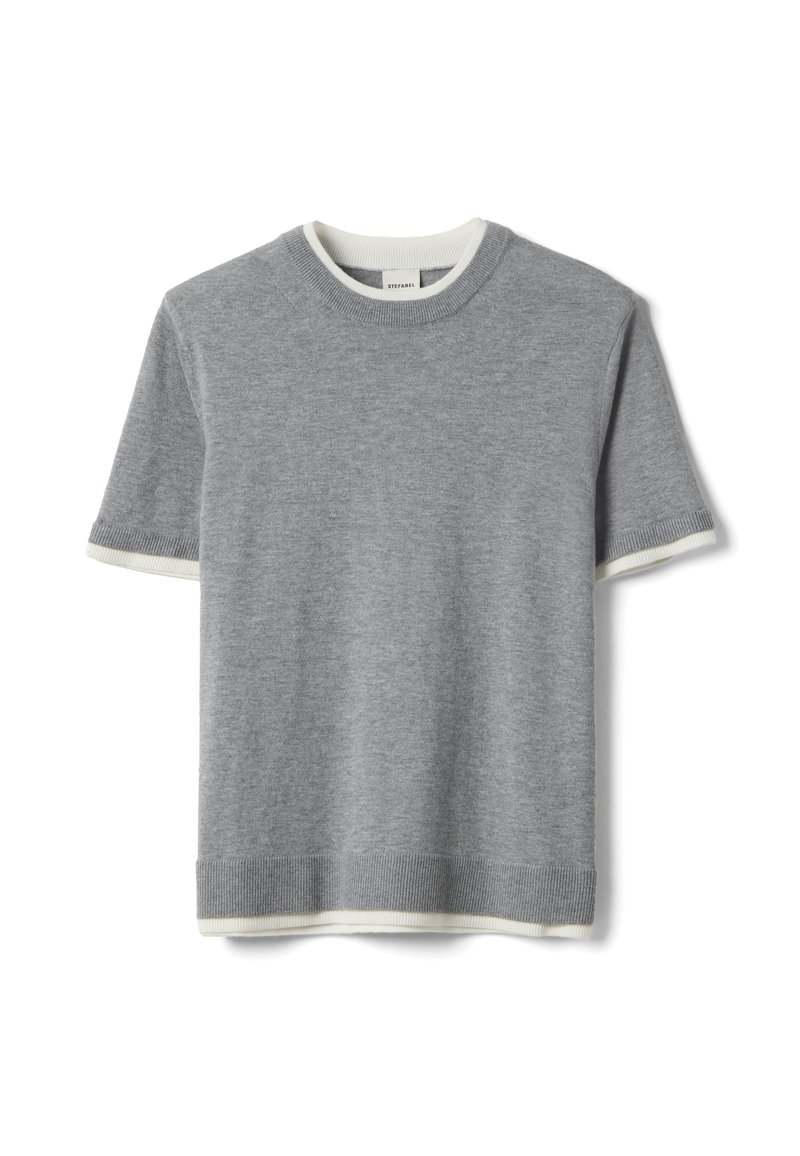 Stefanel SHORT SLEEVE REGULAR FIT - Basic T-shirt - light grey/grey ...