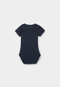 Tělové body s krátkým rukávem v námořnické modři vyrobené z jemné bavlny, s kulatým výstřihem a patentkami ve spodní části pro snadné oblečení.