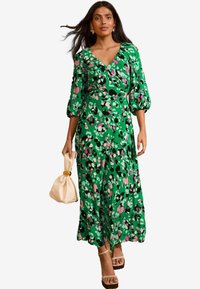 REGULAR FIT - PRINTED V-NECK PUFF SLEEVE MIDI  - Rochie de zi - green animal print