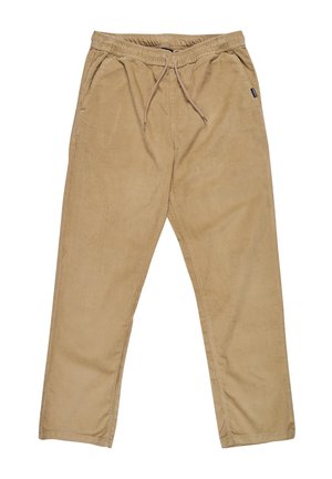 Licht beige corduroy broek met een elastische tailleband en trekkoord, zijzakken en een rechte pijp.
