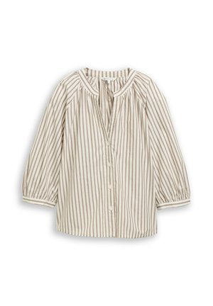 TOM TAILOR, POPLIN VOLUME SLEEVE BLOUSE - Blouse - off white brown beige stripe