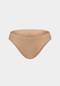 Naadloze naakt bikini gemaakt van zachte stof, met een laag uitgesneden ontwerp, een gladde tailleband en minimale naden voor comfort.