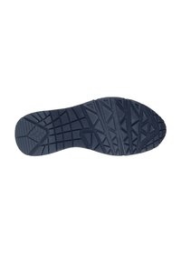 Σόλα παπουτσιού σε σκούρο ναυτικό μπλε καουτσούκ, με υφή σχεδίου πέλματος που περιλαμβάνει τρίγωνα και ορθογώνια για πρόσφυση και αντοχή.
