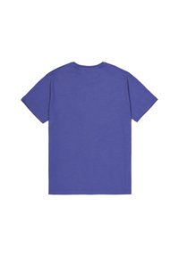 Lilla puuvillane T-särk lühikeste varrukatega, ümmarguse kaelusega ja sileda tekstuuriga, esitatud tagantvaates. Mingeid mustreid või aktsente pole nähtaval.