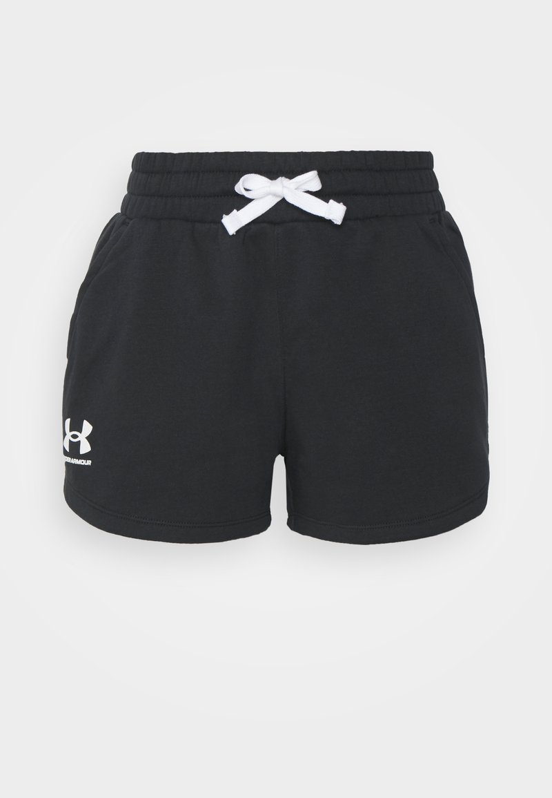 Bañador atlético negro hecho de tejido suave. Presenta una cintura elástica con un cordón blanco y bolsillos laterales. Logo impreso en la parte inferior izquierda.