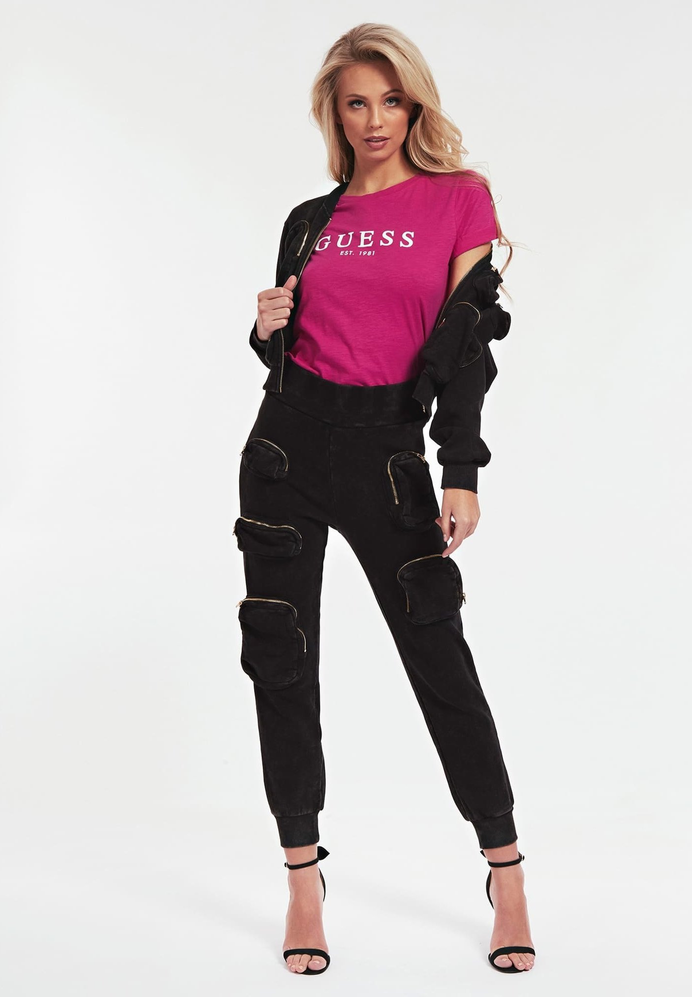Guess ROLL CUFF - T-shirt con stampa - fuchsia/viola - Zalando.it