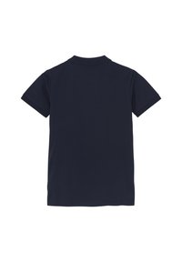 Polo shirt à manches courtes bleu marine, avec un col classique, un ourlet droit et des détails de couture minimalistes au dos.