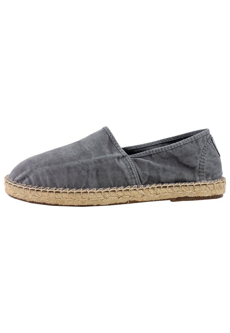 Sivé plátno espadrille s jute šnúrkovou podrážkou. Design na obúvanie a hladký povrch, s nízkym golierom a minimalistickými švovými detailmi.