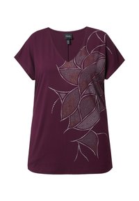 Ulla Popken RHINESTONE TEE - Pusero - dark plum