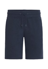 Tumesinised puuvillaseguga lühikesed püksid kummist vöö ja nööriga. Omavad siledat tekstuuri ning põlvikuni ulatuvat lõiget.