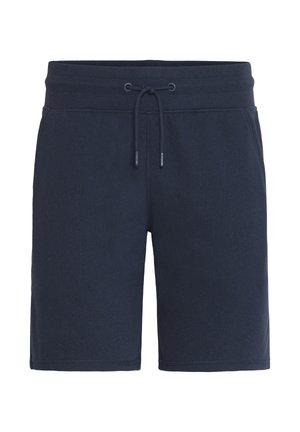 Marineblaue Shorts aus Baumwollmischung mit elastischem Bund und Kordelzug. Sie verfügen über eine glatte Textur und einen knielangen Schnitt.