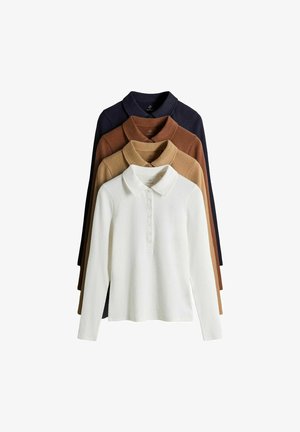 THE SET, 4 PACK RIBBED COLLARED POLO NECK T-SHIRTS - Poloshirts - navy blue cinnamon brown brown ecru