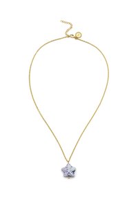 Collier en or avec un pendentif en forme d'étoile lavande, au design texturé et avec une petite perle dorée.