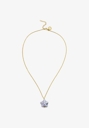 Collier en or avec un pendentif en forme d'étoile lavande, au design texturé et avec une petite perle dorée.