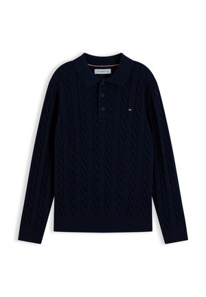 Tommy Hilfiger, COTTON CABLE POLO SWEATER - Πουλόβερ - dark blue
