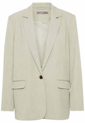 Lyse beige enkeltknappet blazer med notched revers, klaplommer og en glat inderforing.