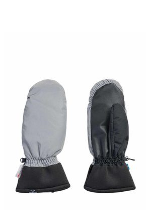 Par de manoplas impermeables aisladas con cintas elásticas en la muñeca, una mostrando el lado exterior liso y la otra mostrando el lado de la palma texturizada.