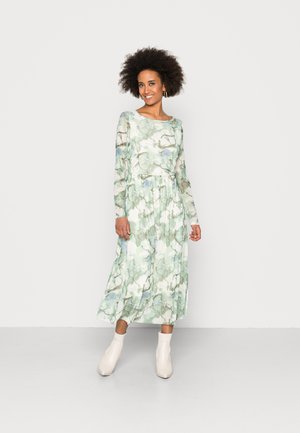 PRINTED DRESS WITH PLEATS - Jurk - beige green marble design