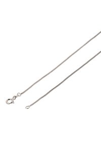 Hopeaketju, jossa on litteä muotoilu ja sileä pinta, varustettuna rapuklipsillä ja sopivalla pituudella kerrostamista varten.