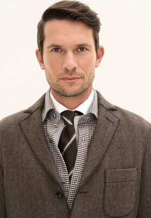Oscar Jacobson, STRAIGHT FIT CASUAL SPREAD HOUNDSTOOTH - Skjorter - black brown