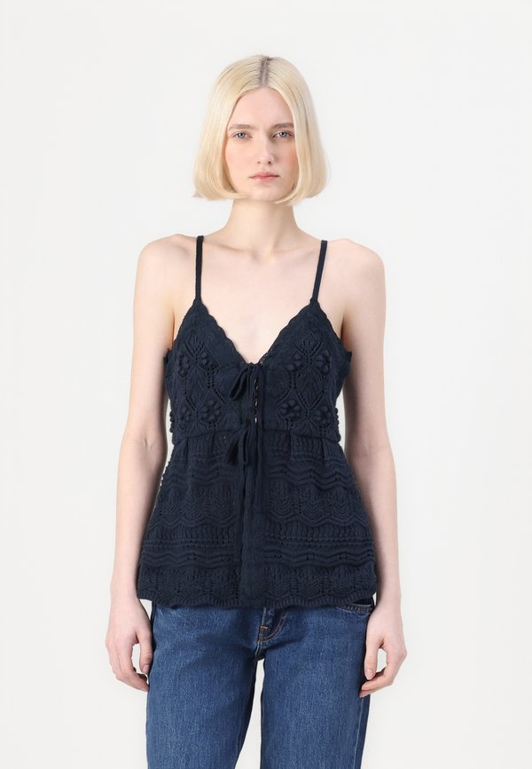 Crochet-Style Tie-Front Sweater Tank - Top