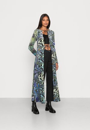 TIE FRONT KIMONO GREEN BUTTERFLY WING PRINT - Cardigan - multi