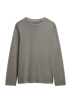 Langsleeve, ronde hals t-shirt in lichtgrijs. Gemaakt van zachte stof met een subtiele textuur. Heeft een klein logo op de borst.