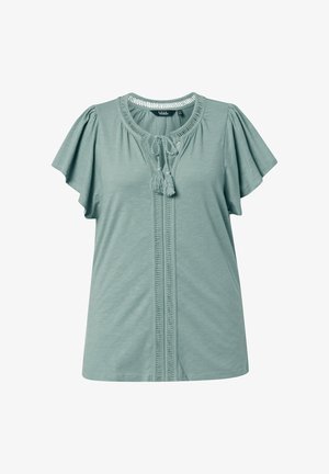 Ulla Popken, WING SLEEVE V-NECK TEE - Triko s potiskem - mint green