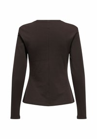 Bruine lange mouwen shirt met een ronde hals, aansluitende pasvorm en een gladde katoenen textuur. De achterkant toont een centraal naaddetail.