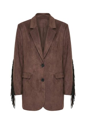 Studio Untold, BLAZER, OVERSIZED, VELOURS, FAKELEDER, ÄRMELFRANSEN - Korte frakker - brown
