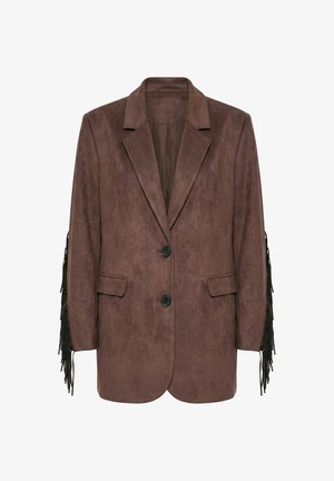 Studio Untold, BLAZER, OVERSIZED, VELOURS, FAKELEDER, ÄRMELFRANSEN - Korte frakker - brown