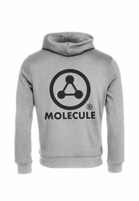 Sivi dukserica s velikim crnim grafičkim logotipom molekula ispod kojeg se nalazi natpis "MOLECULE", izrađena od mekog, teksturiranog materijala.